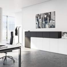 Niedriger Büroschrank Büro Kommode Regalschrank mit Türen Sideboard Assmann Büromöbel, Intavis Stauraumsystem