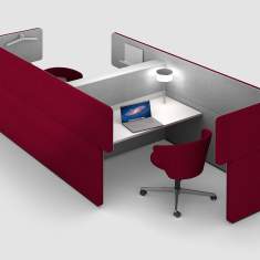 Abgeschirmter Schreibtisch rot Büro Schreibtische schallabsorbierend, Büromöbel, Bene, Akustik Trennwand DOCKLANDS Dock-In Bay