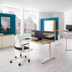 Schreibtisch L-Fuss Holzplatte Büro Rückwand| Gestell weiss Rundrohr, Palmberg, Schreibtisch CALDO