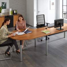 Schreibtisch mit Ansatzplatte Holz  Büro,  Chefschreibtisch mit Besprechungsplatte, Palmberg, Schreibtisch SYSTO•TEC