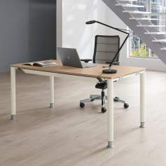 Schreibtisch 4-Fuss Rundrohr höheneinstellbar Büro elektrifizierbar Holzplatte,  Palmberg, Schreibtisch SYSTO•TEC
