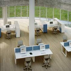 Schreibtisch weiß, Schreibtisch höhenverstellbar, Schreibtisch mit Rückwand, Computer Schreibtische, Design Schreibtische, HAWORTH, T_up Bürotisch