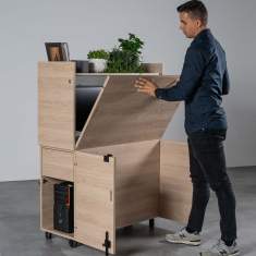 Arbeitsplatz flexibel Home Office Holz Tisch mit Schränke fahrbar Movo THE EXPERT
