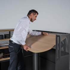 Arbeitsplatz flexibel Home Office Holz Tisch mit Schränke fahrbar klapbar Movo THE VISIONARY