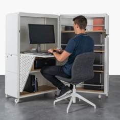 Arbeitsplatz flexibel Home Office weiss Tisch mit Schränke fahrbar Movo THE EXPERT