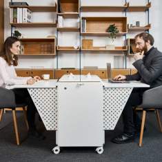 Arbeitsplatz flexibel Home Office weiss Tisch mit Schränke fahrbar Movo THE FREE SPIRIT