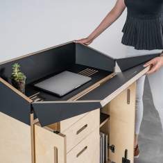 Arbeitsplatz flexibel Home Office Holz Tisch mit Schränke fahrbar Movo THE STAR
