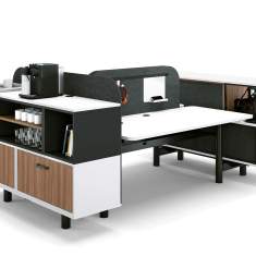Projektinsel Büro höhenverstellbarer Arbeitstisch Doppelarbeitsplatz Büros Loungemöbel Stauraum Servicepoint Black & White CEKA Meet & Seat